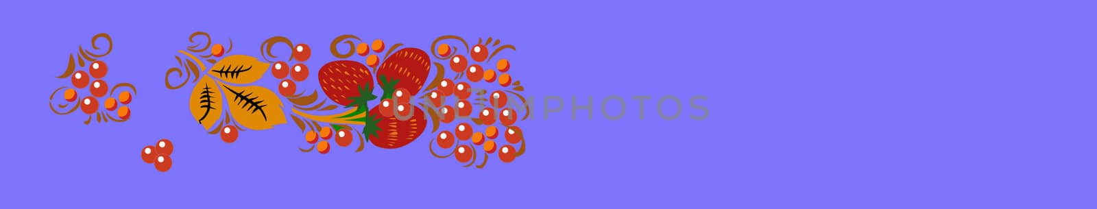 vector drawing of the decorative berries of the strawberries on blue background