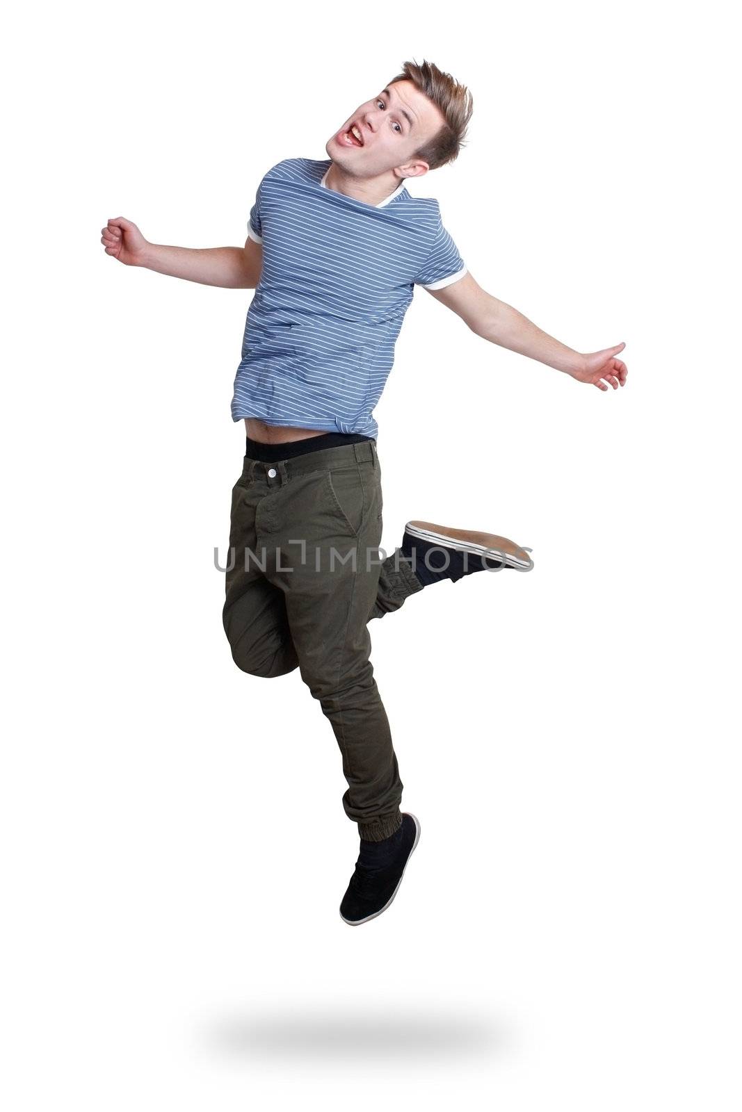 A guy jumping with joy