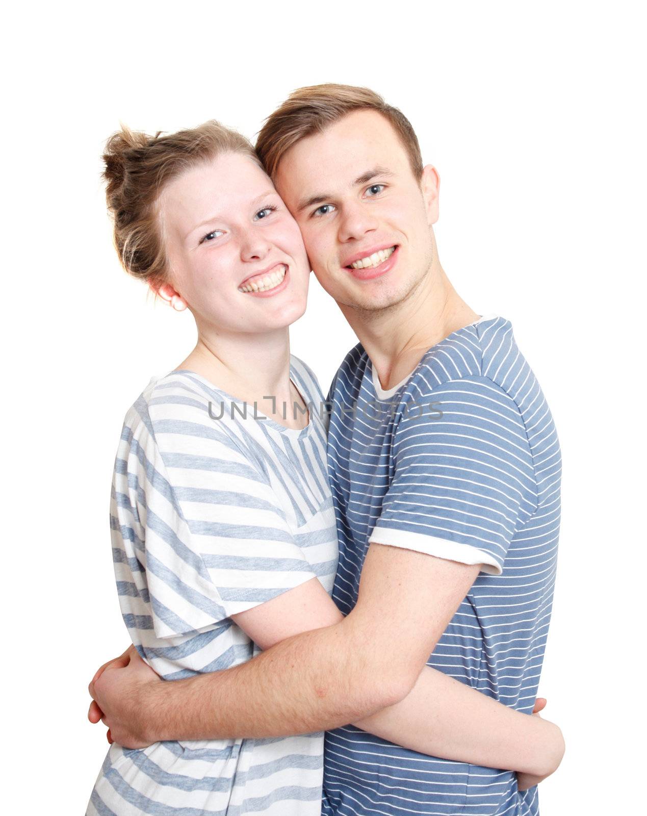 Happy couple on a white background