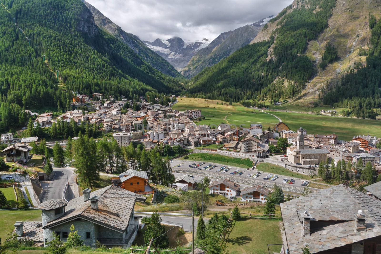 aerial view of Cogne, small town in Aosta Valley, Italy. immagine processed with HDR technique