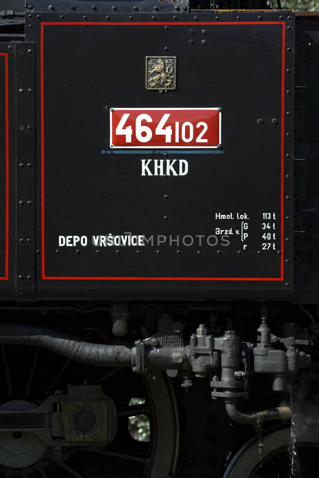 detail of steam locomotive (464.102), Knezeves, Czech Republic