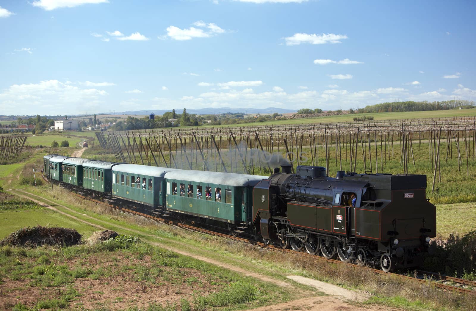 steam train (464.102), Knezeves - Krupa, Czech Republic