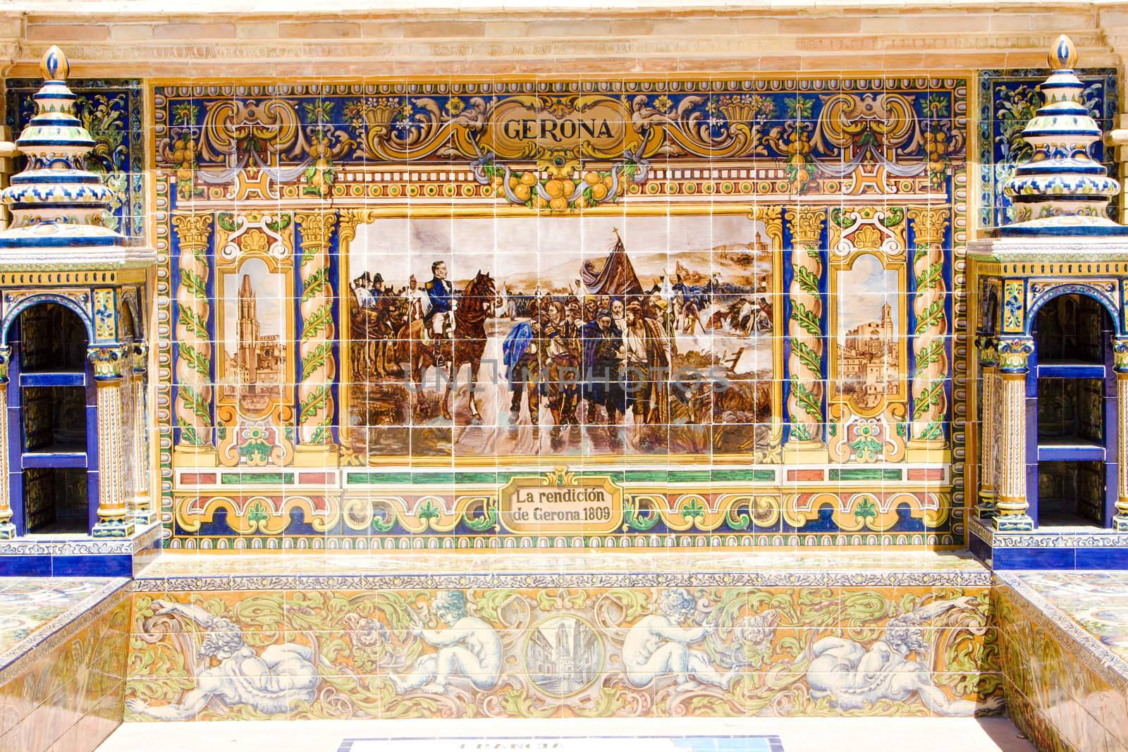 tile painting, Spanish Square (Plaza de Espana), Seville, Andalusia, Spain