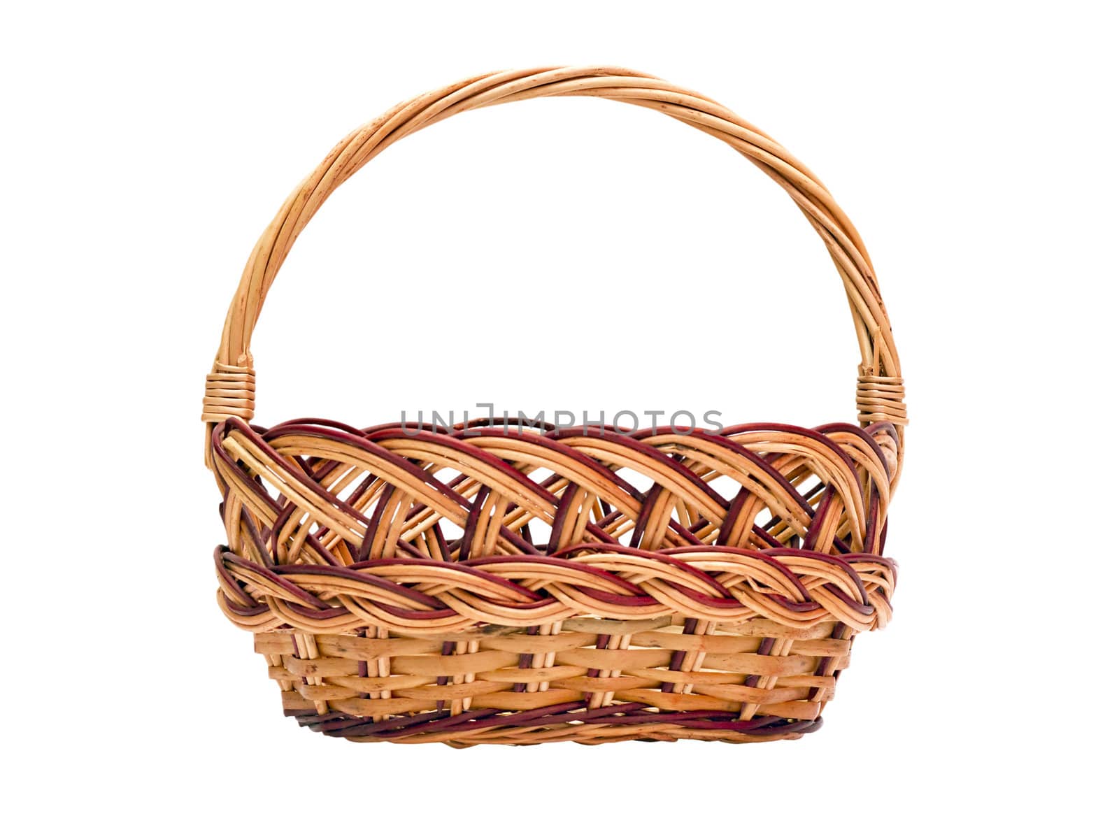 wickerwork basket with handle isolated on white background