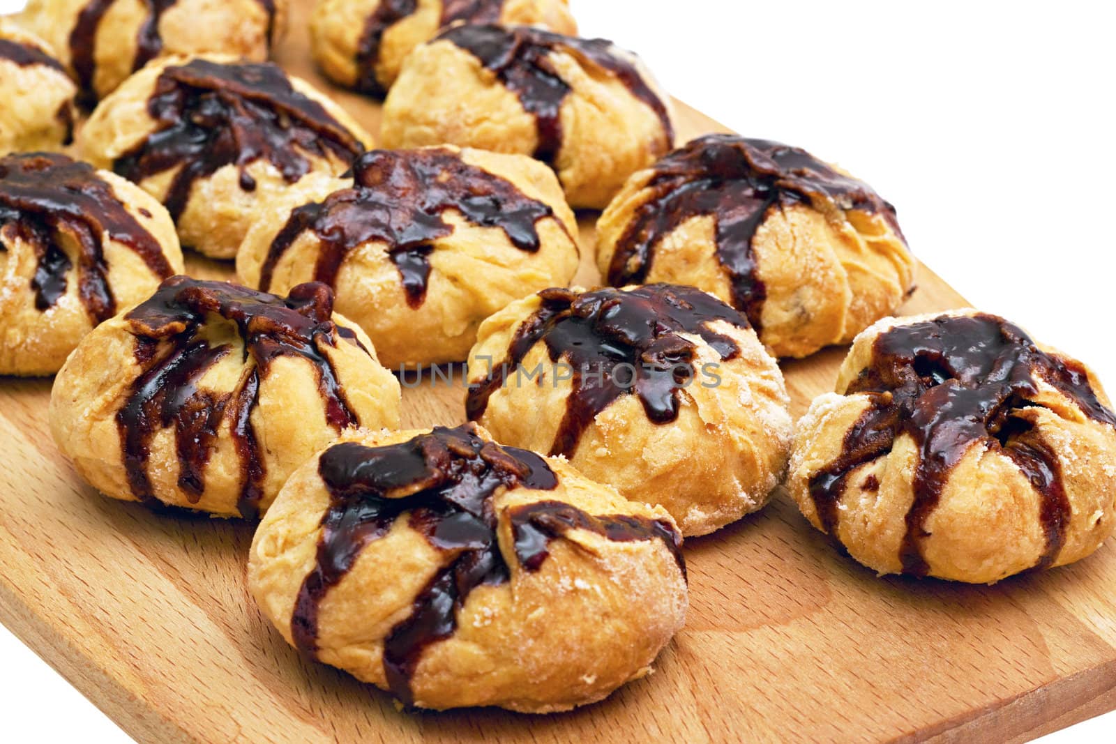 cookies with nuts watered chocolate isolated on white background