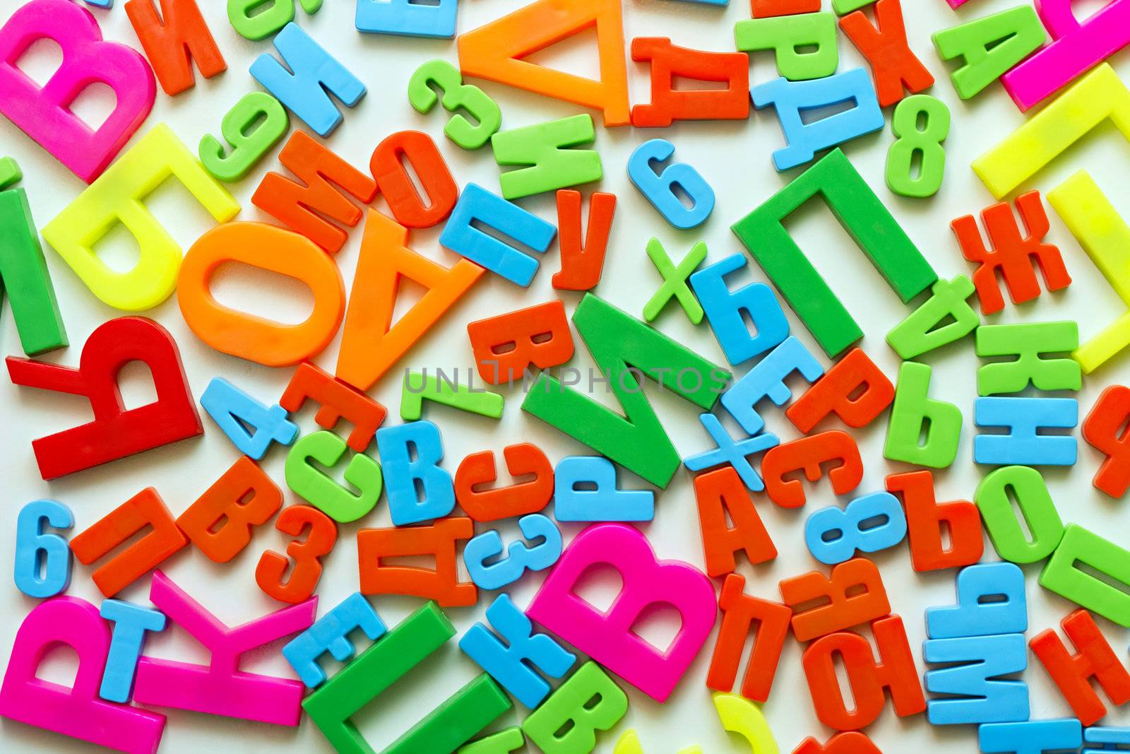 Colorful alphabet letters on a magnet