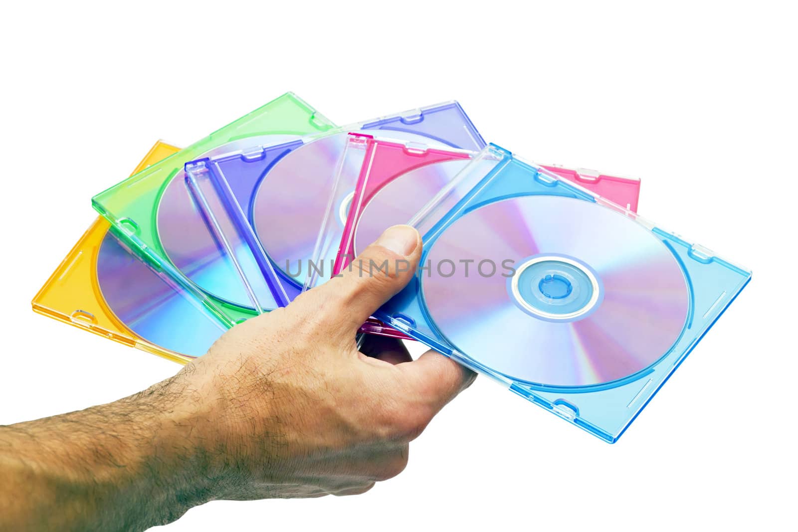 man's hand with the DVD isolated on white background