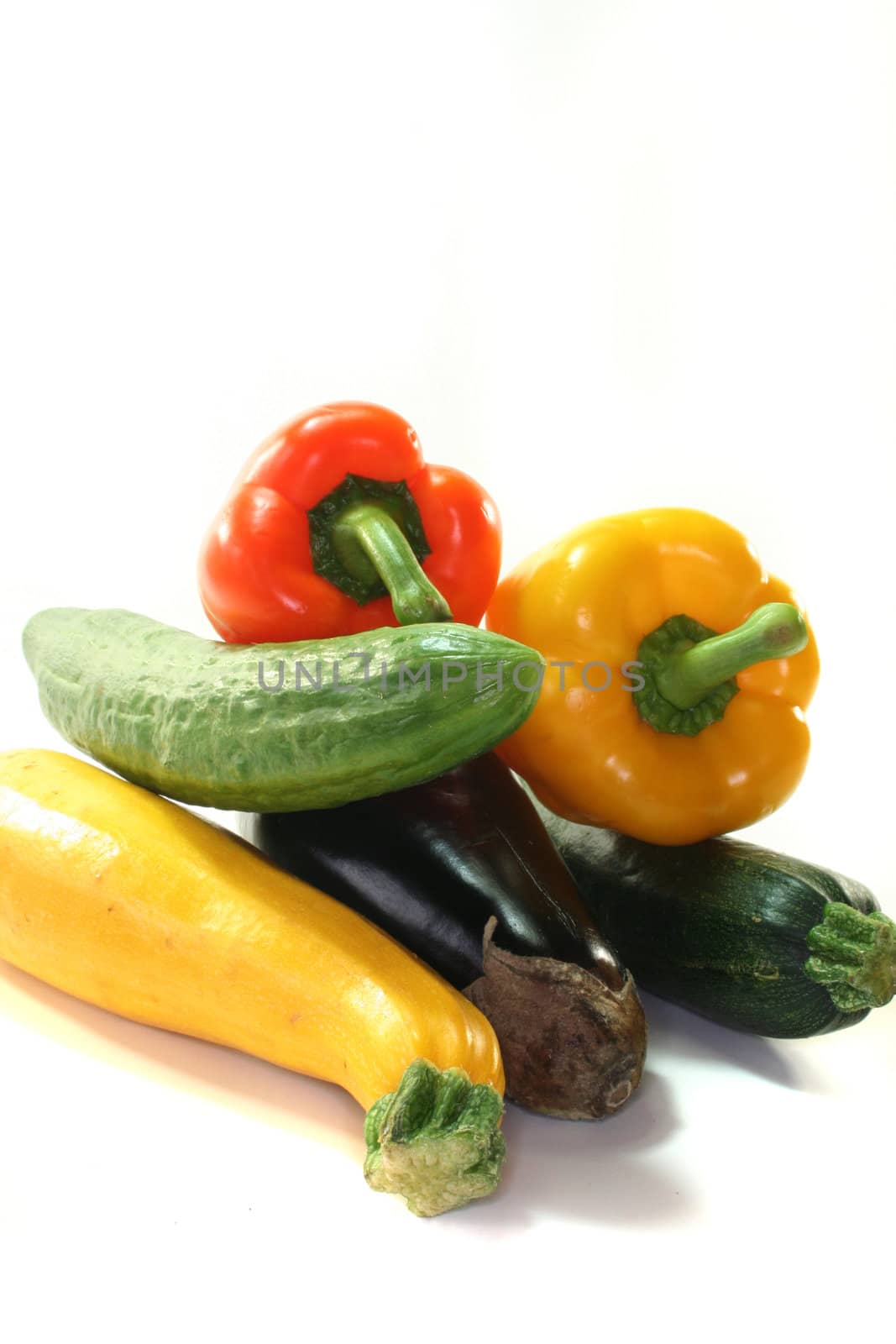 Fresh Mediterranean vegetables on a white background