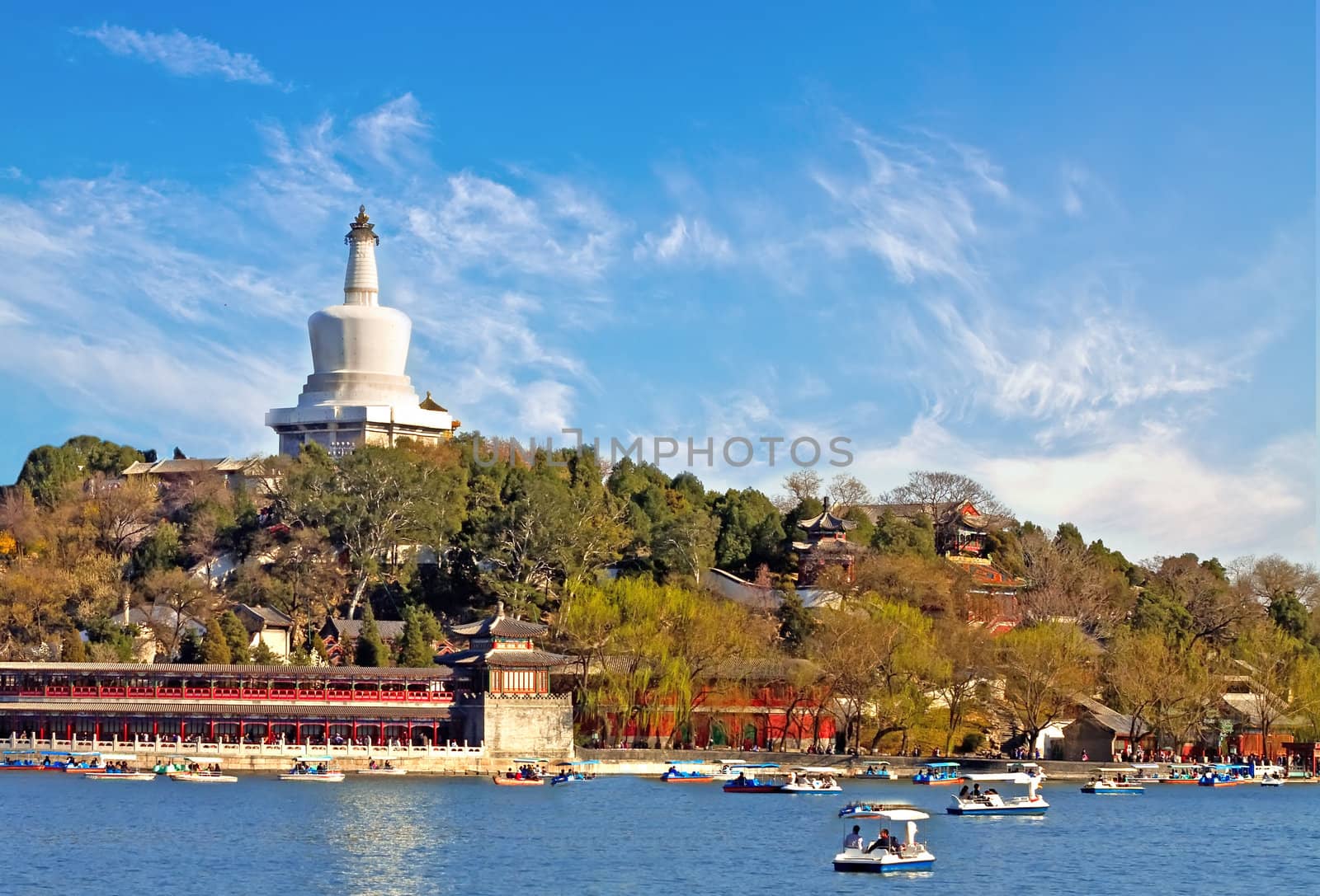 White pagoda of Beihai park, beijing, China, where people can go for relaxation