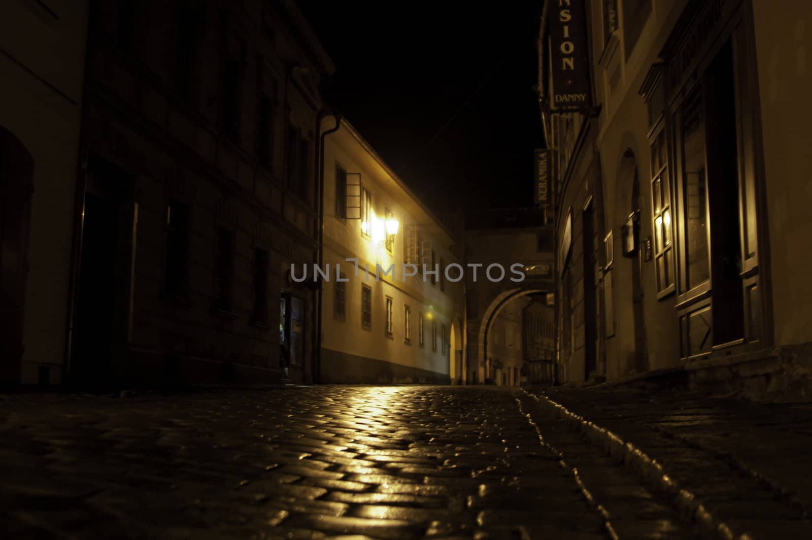 Awet dark street after a rainfall in Europe