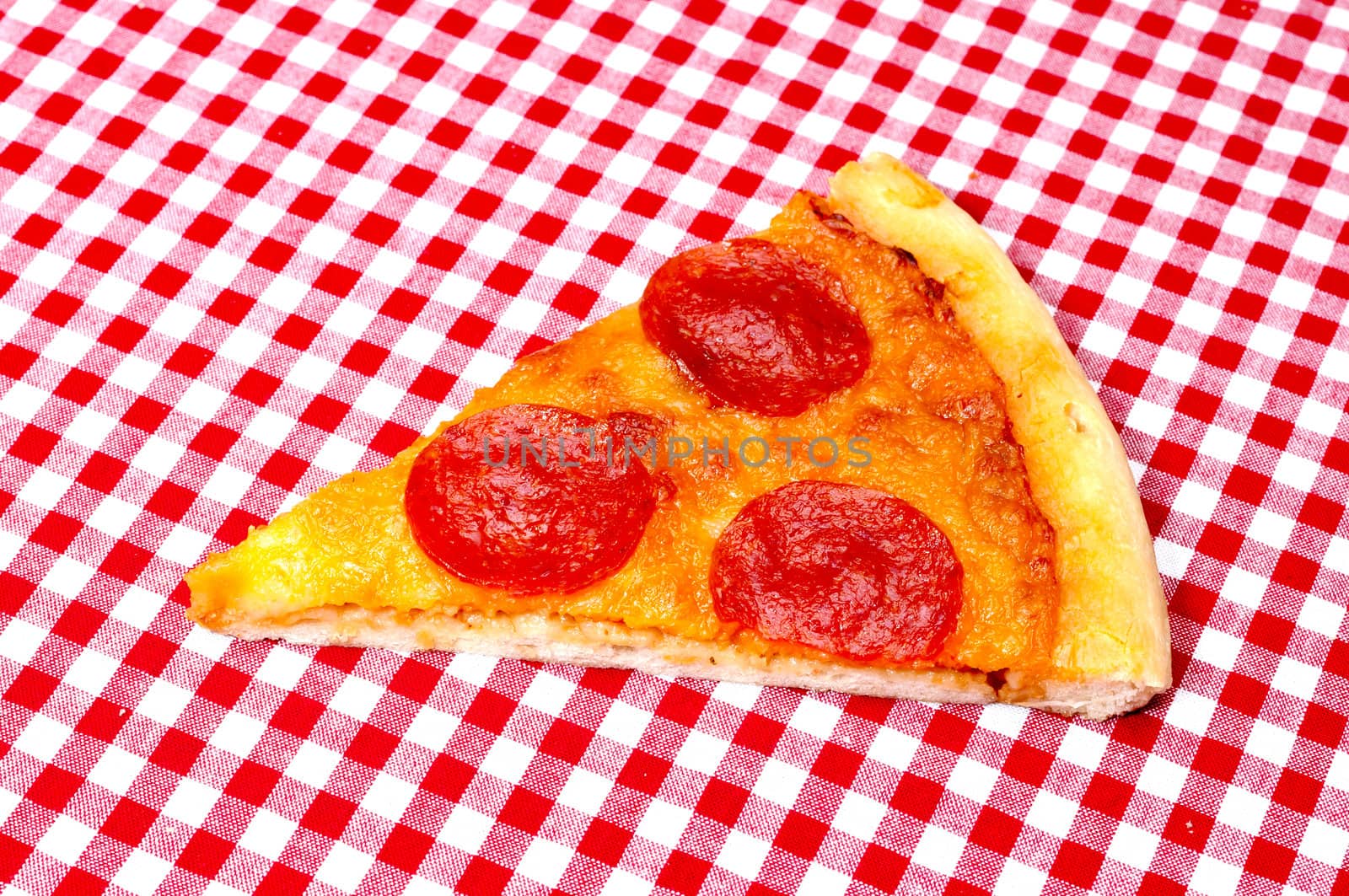 Pepperoni Pizza Slice on Red Gingham by dehooks