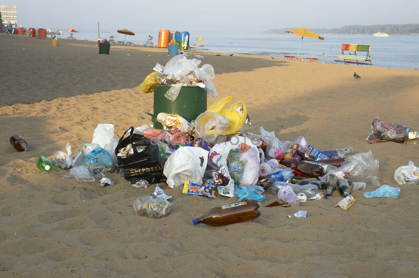 garbage can on the beach