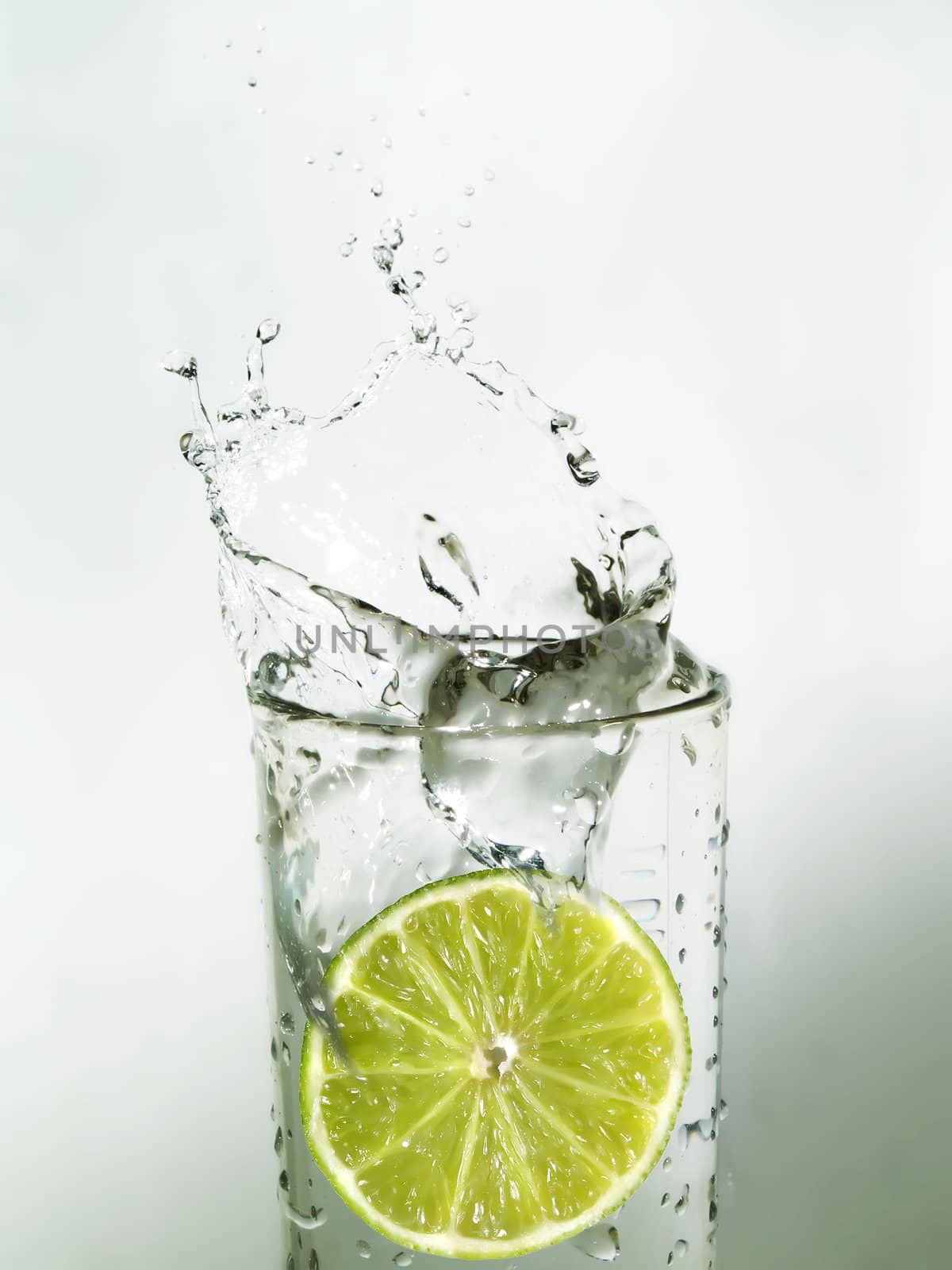 Lime slice in a glass of water