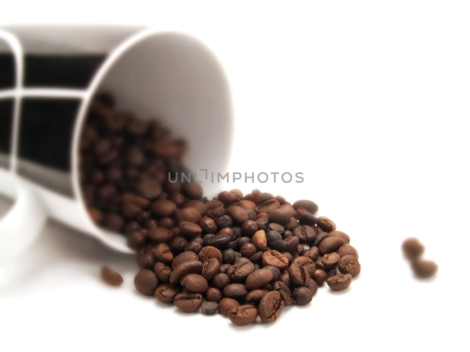 Coffee beans in a white cup