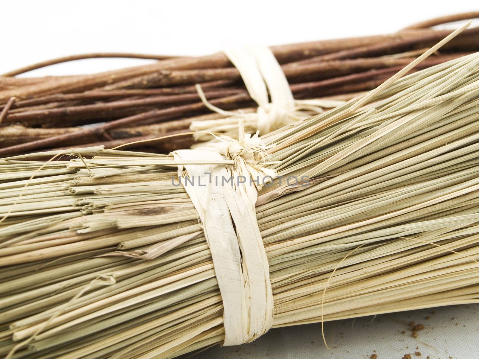 Twig and herbs on a white background