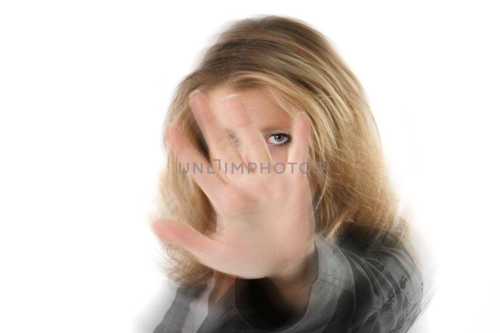 gesture girls stop eye bluring hand white