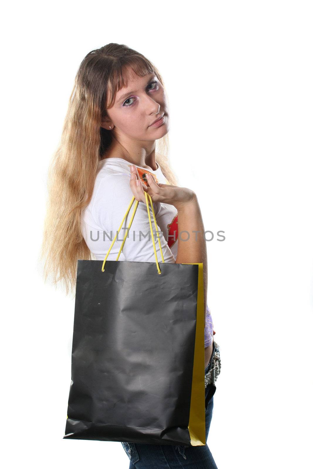 buying smiling shopping bag black isolated casual 