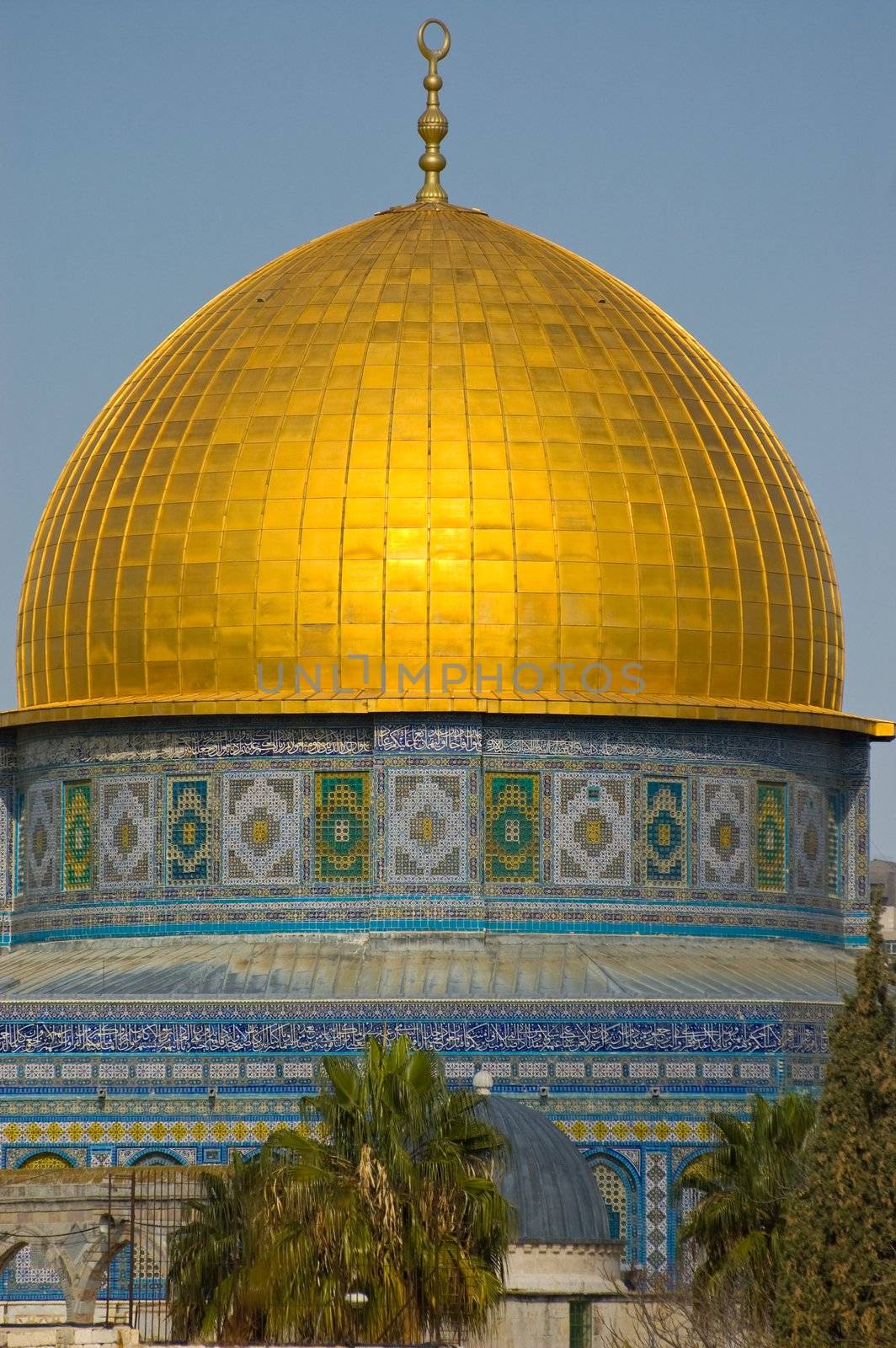 Gold Dome Of The Rock In Jerusalem. 
The Mosque Of Omar.
