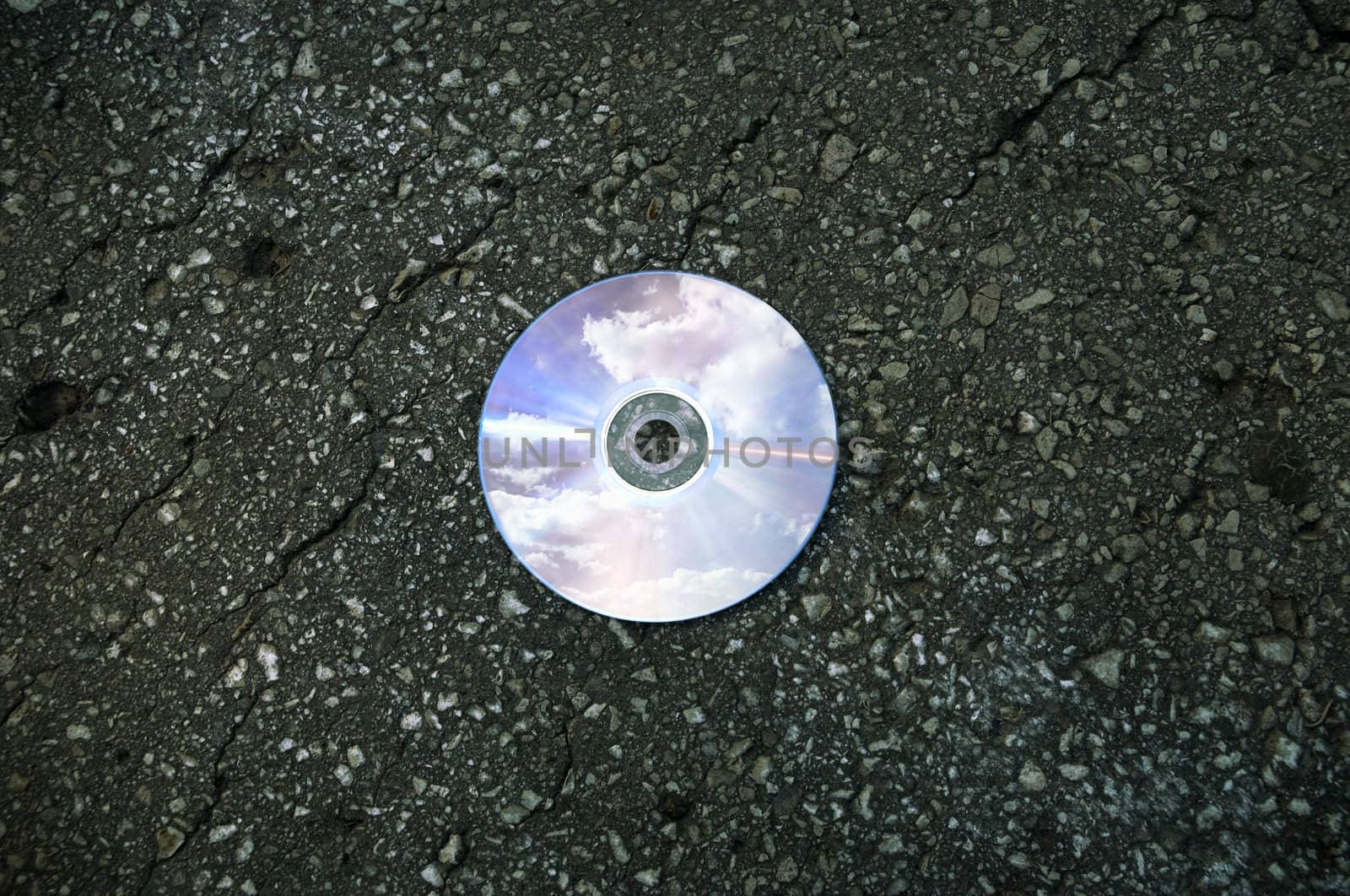 cd with sky reflection