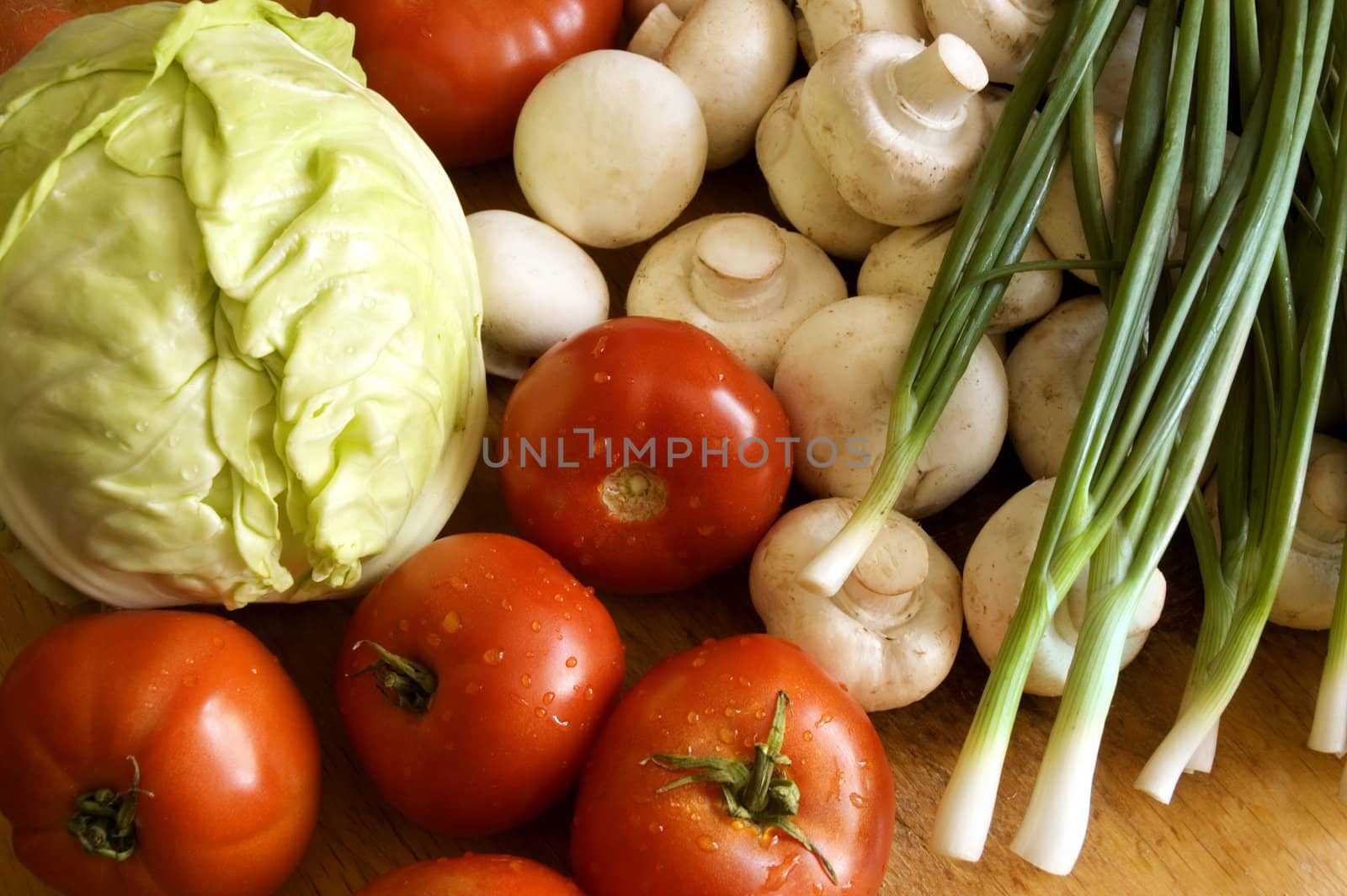 wet vegetables,focus point on the center of this photo