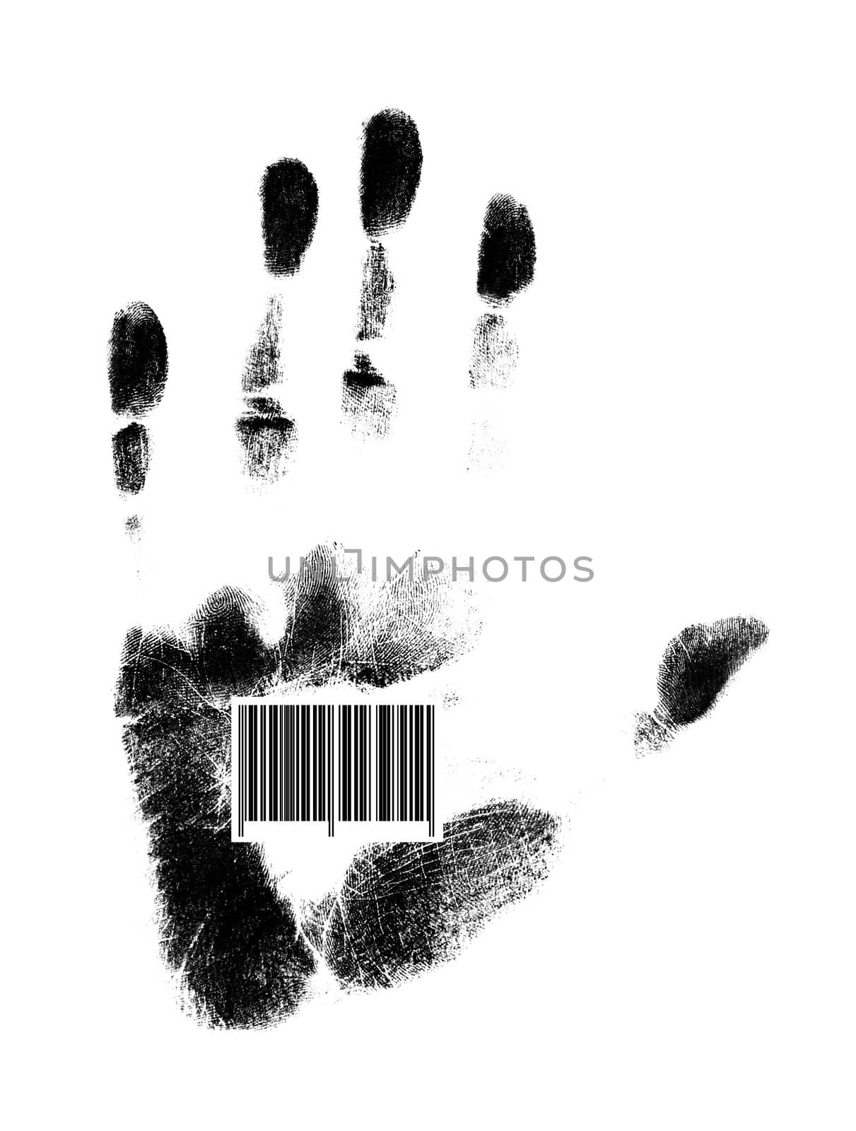 isolated human hand print with barcode (made by me)