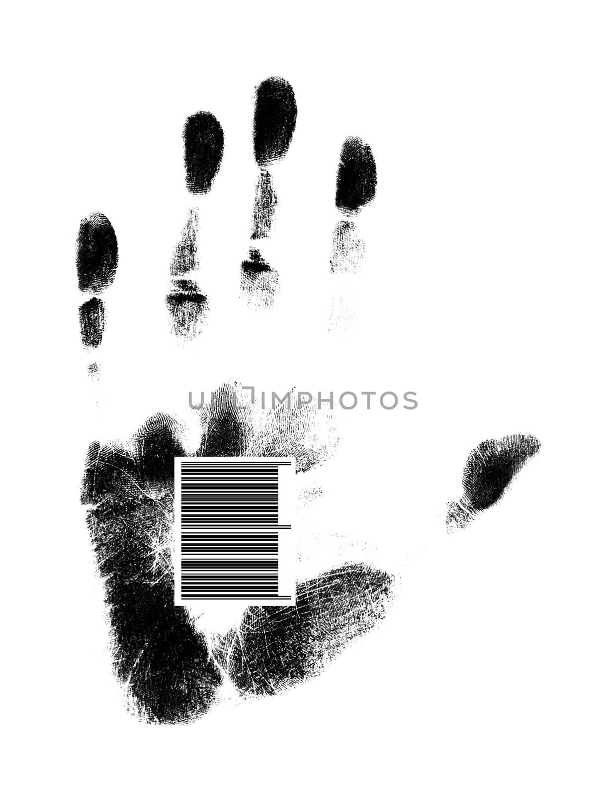 isolated human hand print with barcode (made by me)