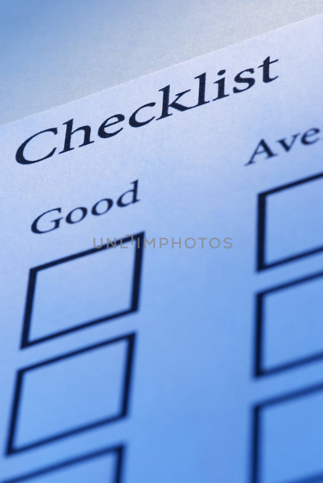 focus point on the Checklist(word),special blue toned photo f/x