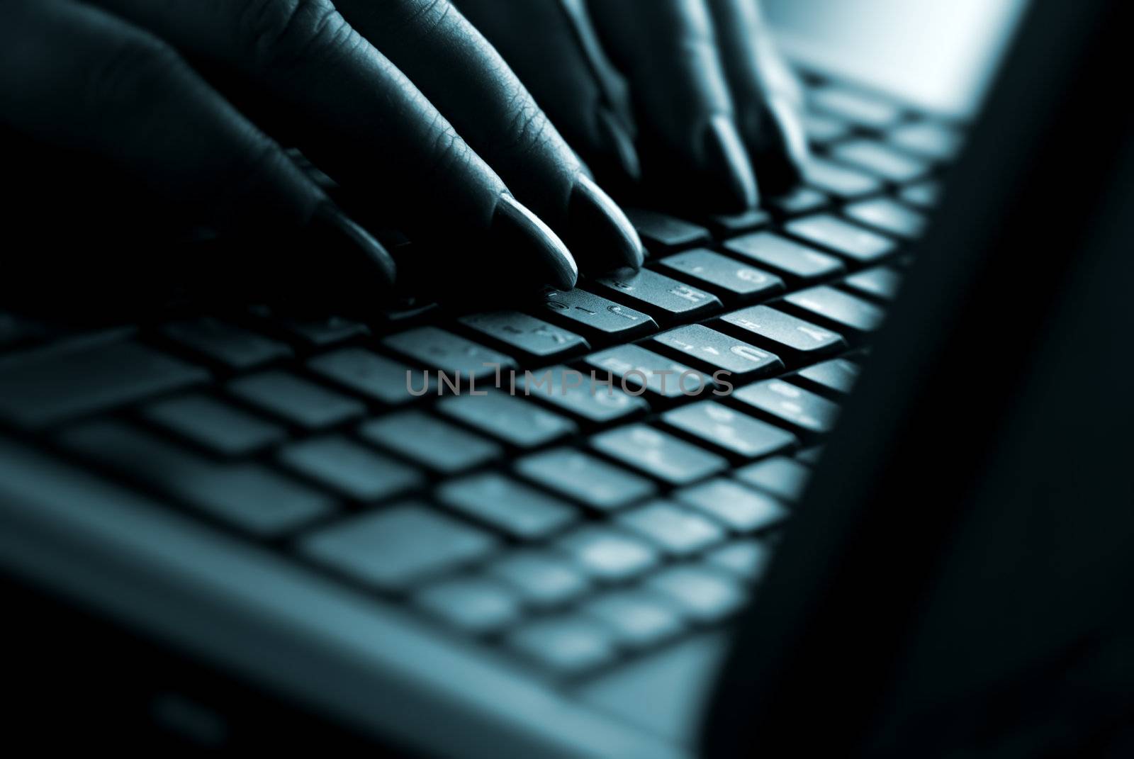 special blue-print photo f/x,focus point on the finger and key(J)