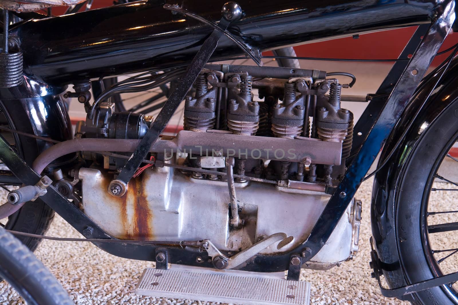 Old vintage antique motorcycle bike in closeup details