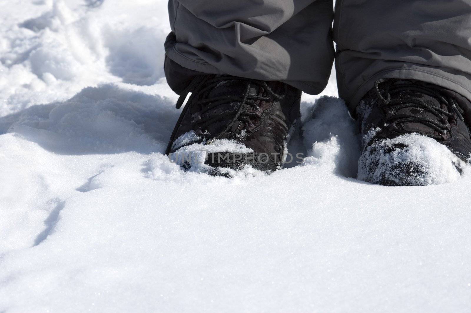 special photo f/x, focus point on boots with space for text