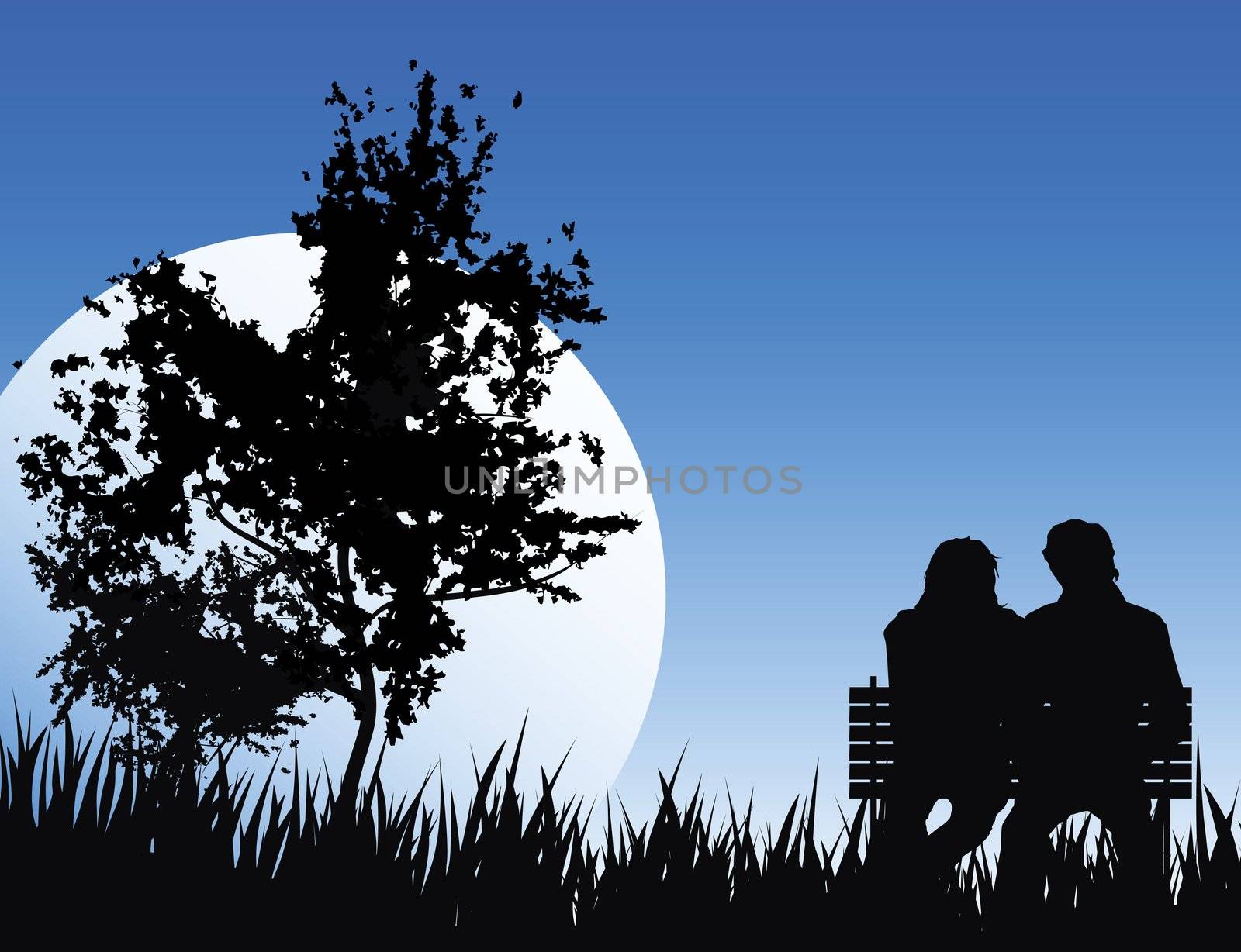 love concept on nature backround with big moon