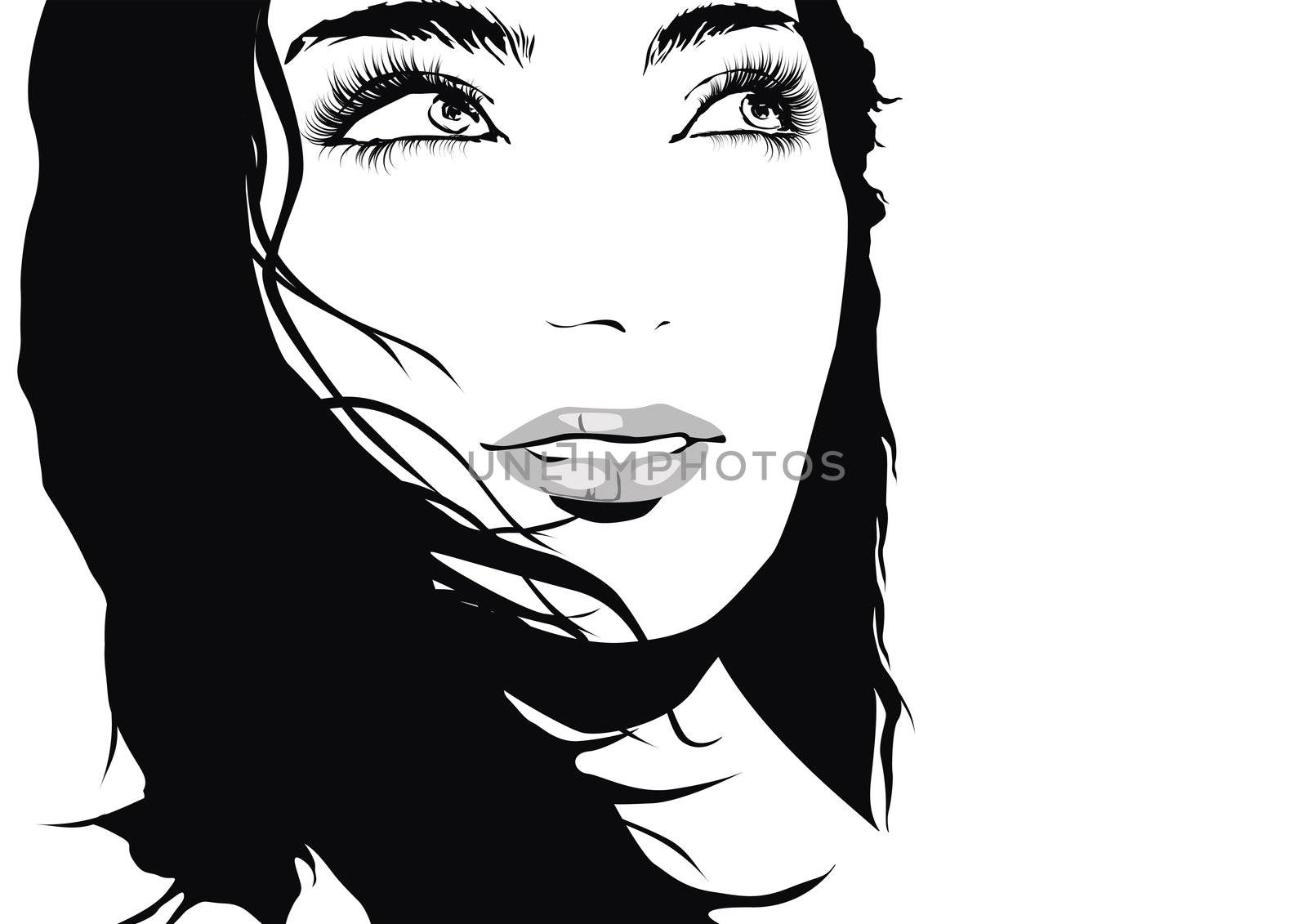 face of beautiful young woman on white background