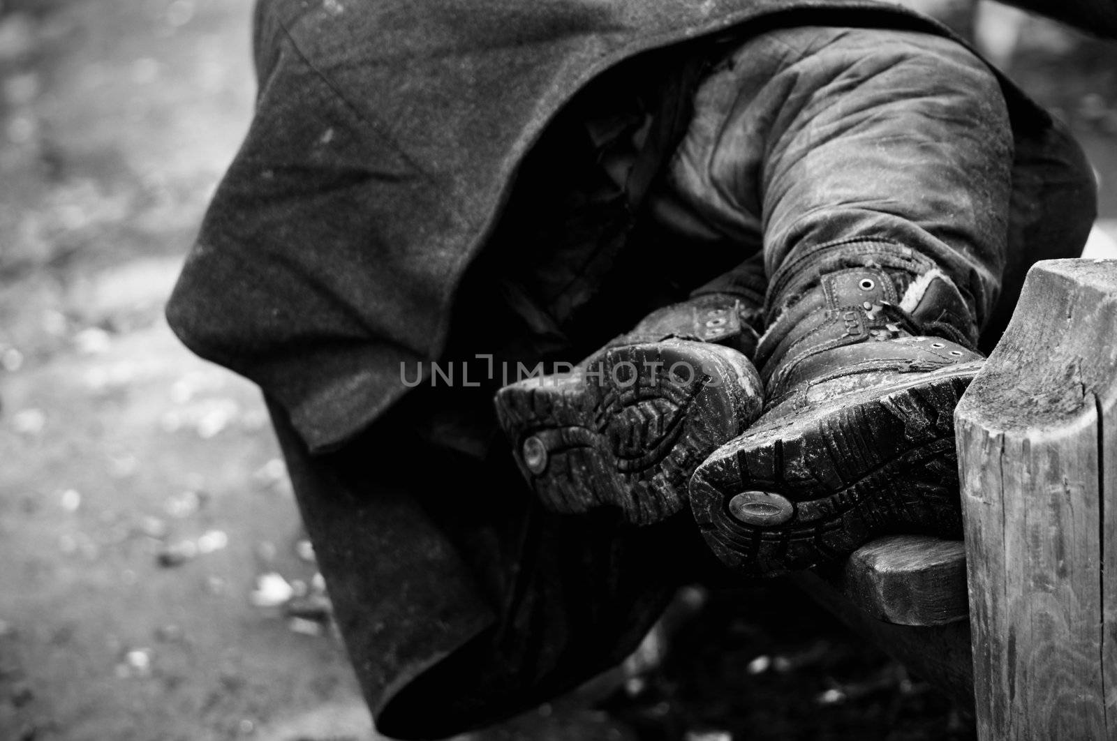 special photo film black and white f/x,focus point on the nearest leg