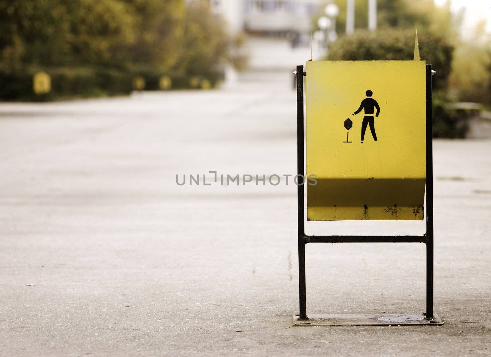 on the street, fous point on  the sign