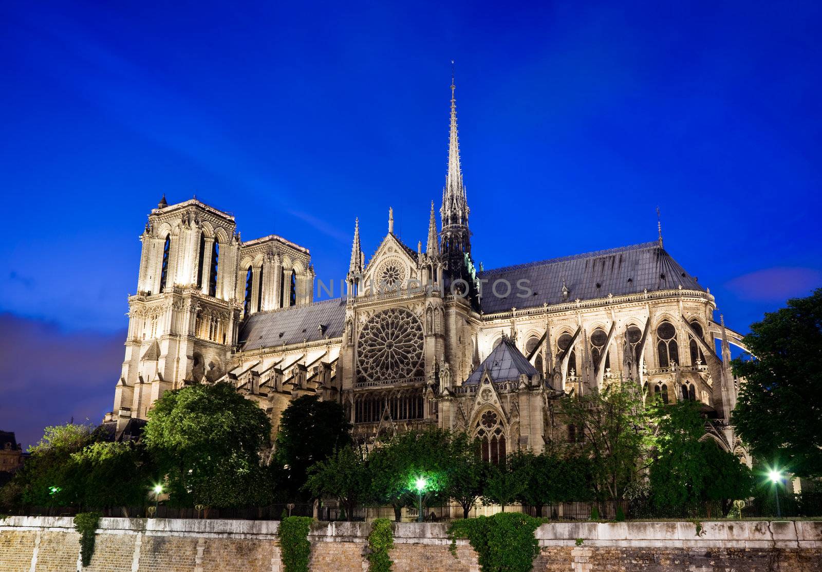 Notre Dame Cathedral in Paris France at night