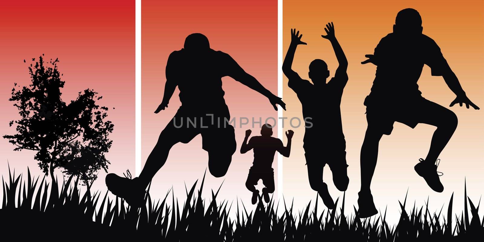 active men backlit on the nature background (black,red and orange colours)