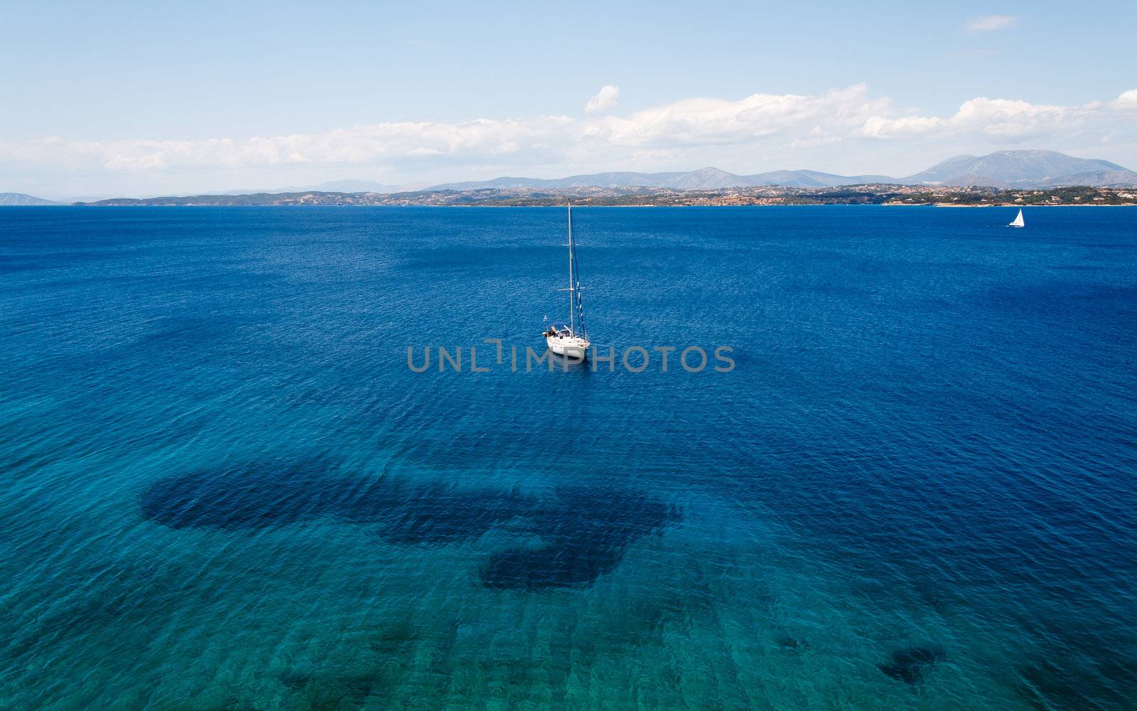 A sailing boat in the sea around Spetses island, Greece