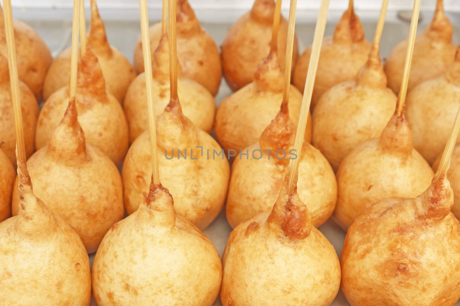 Group of fried ball Thai dessert for sell at market of Thailand