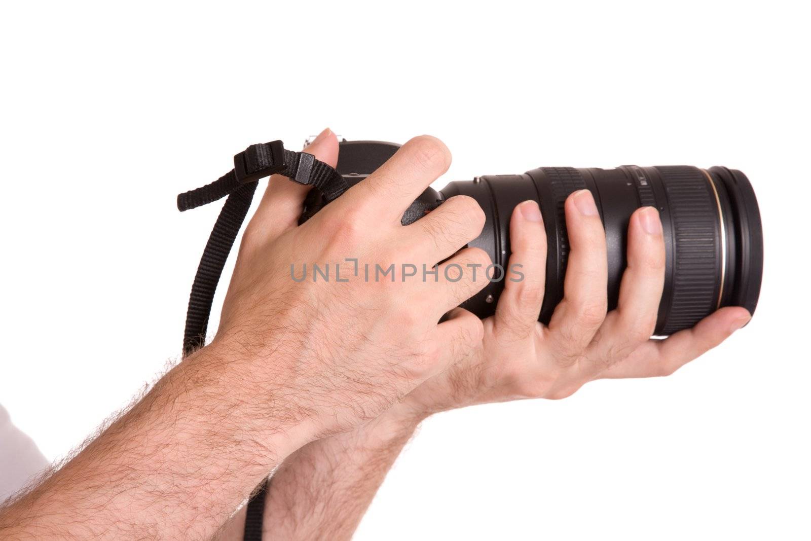 hands of photographer isolated on white background
