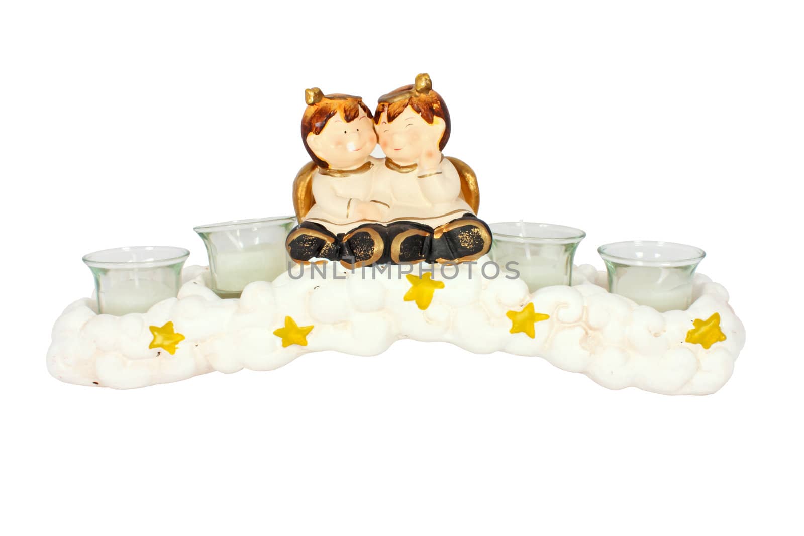 Christmas candle Holder with two little angel isolated