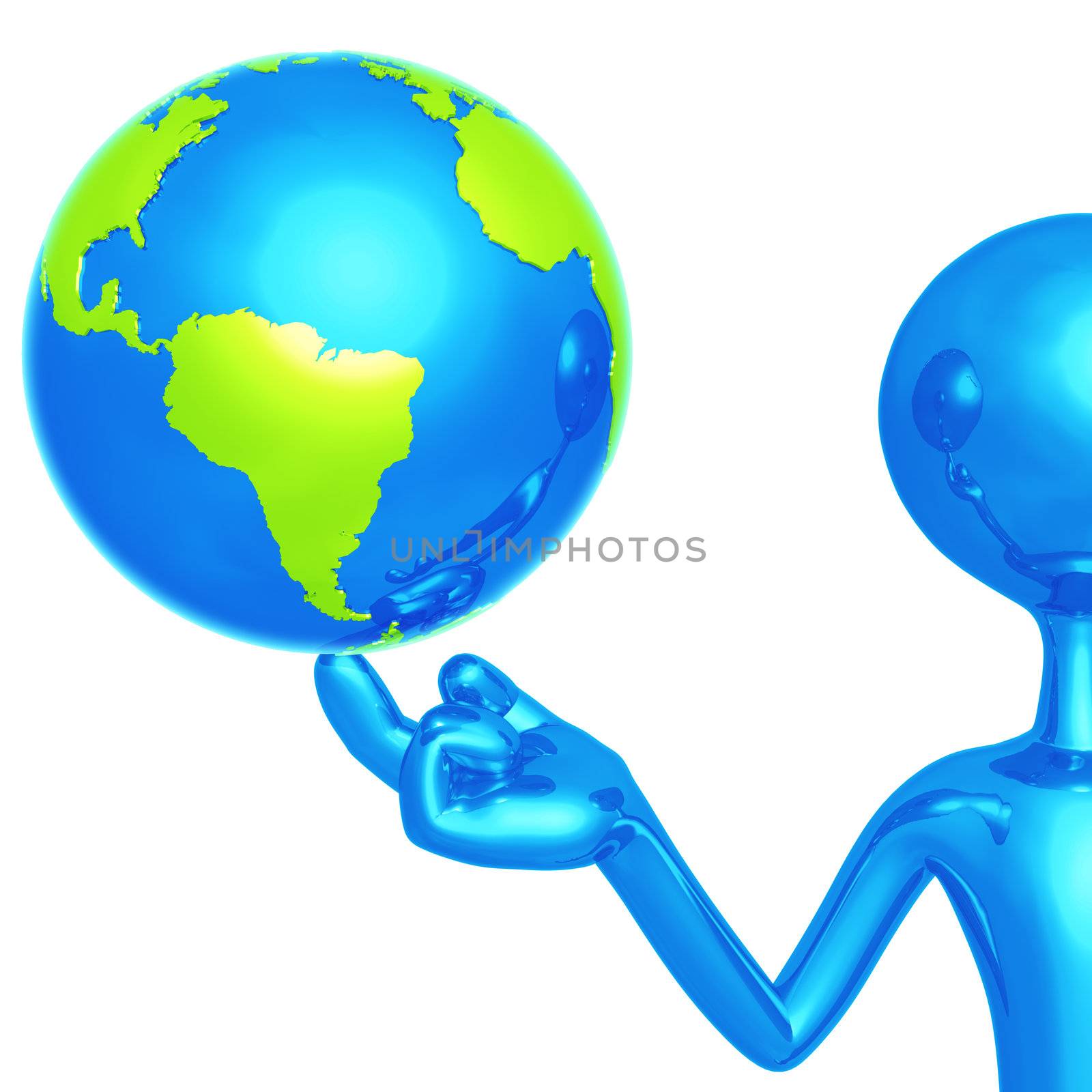 Blue Guy With World On His Finger by LuMaxArt