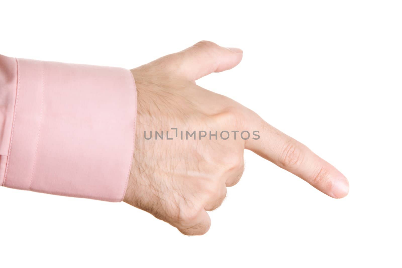 pointing hand of businessman isolated on white background