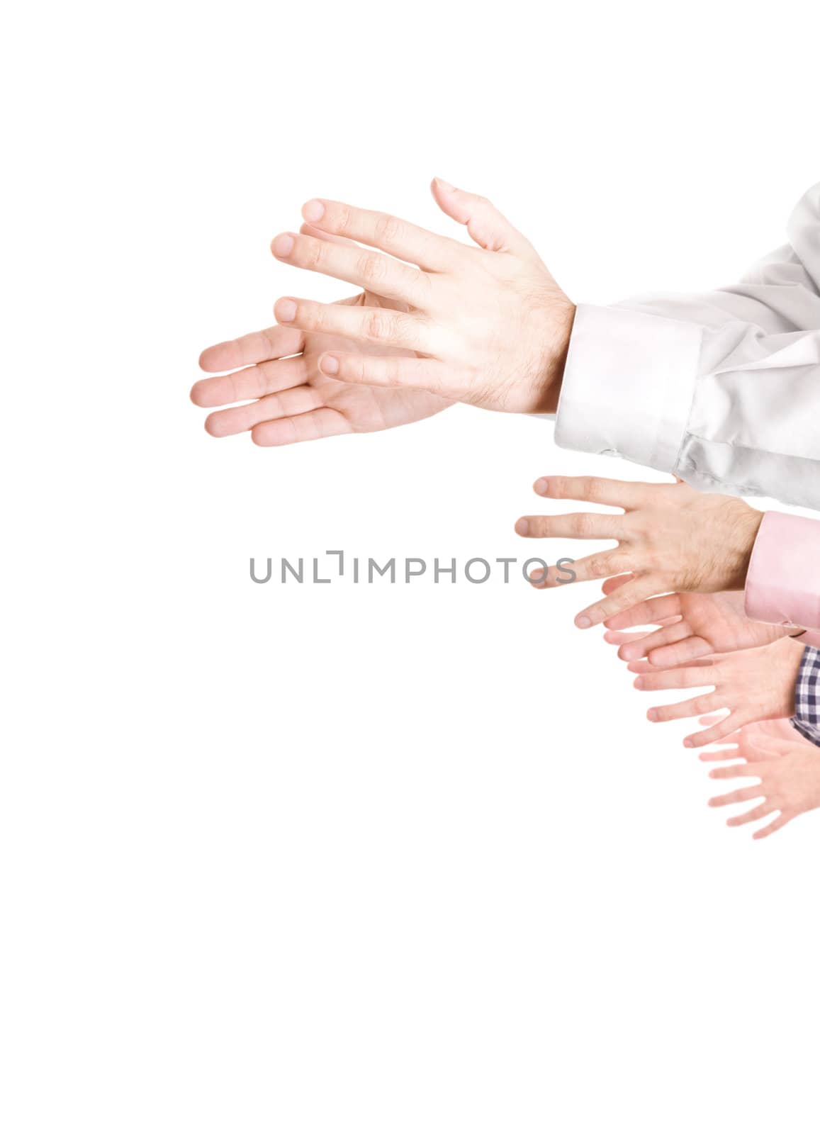 storm of applause (hands of businessman isolated on white background)
