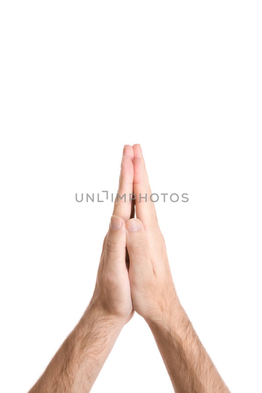 religion concept, isolated on white background, focus point on hands