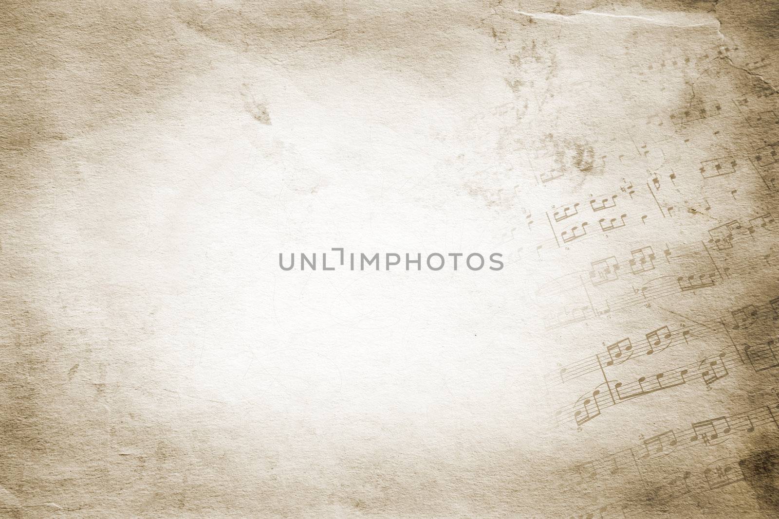retro music on grunge toned paper texture