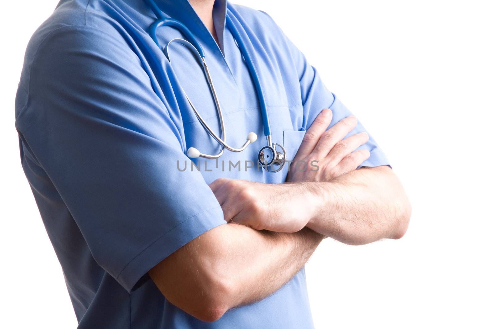 isolated on white background, focus point on nearest part of body