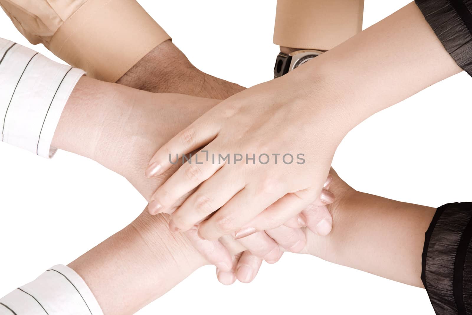 hands isolated on white background, focus point on center of photo