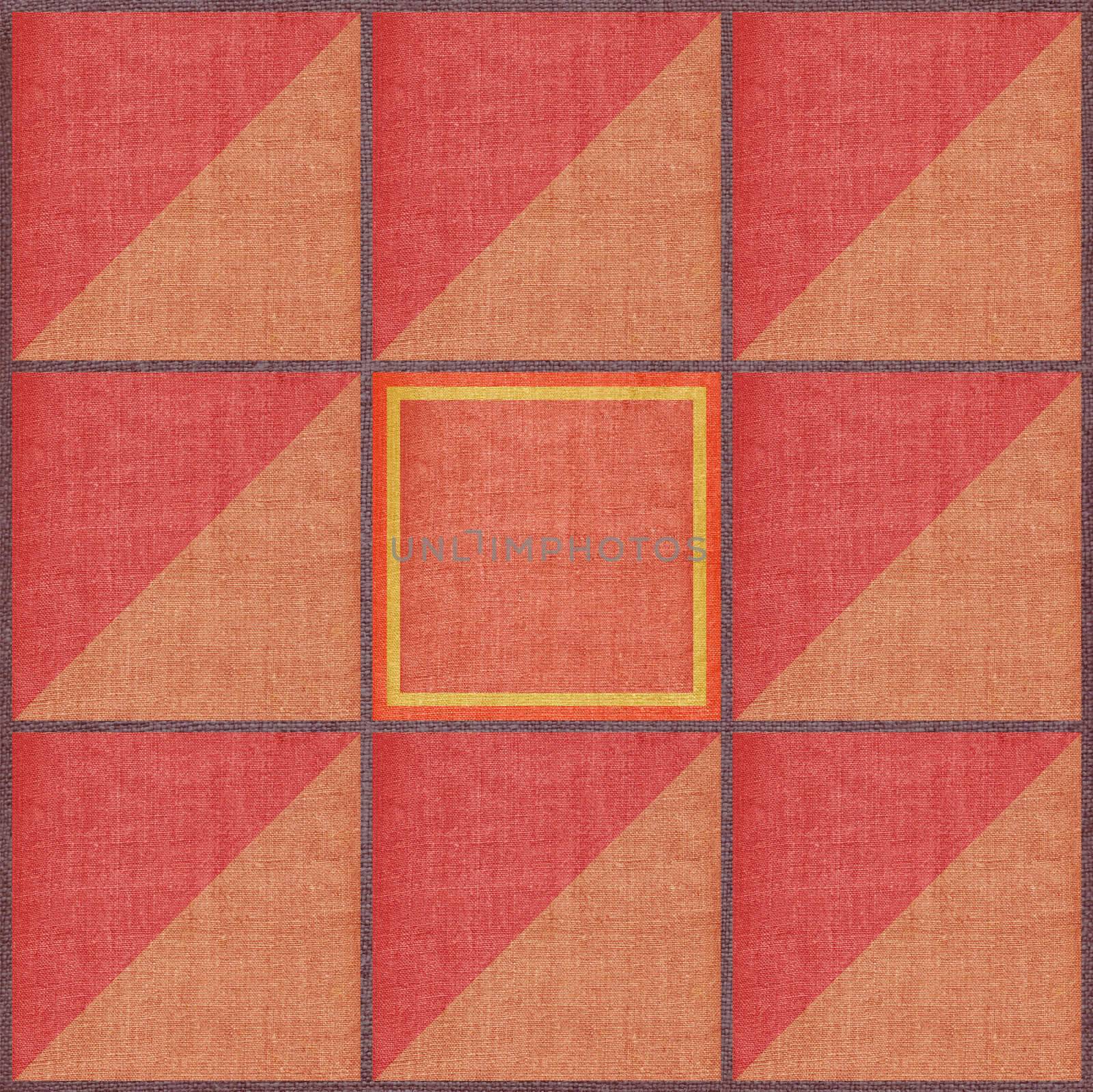 Set abstract backgrounds, colour squares and triangles on a linen canvas