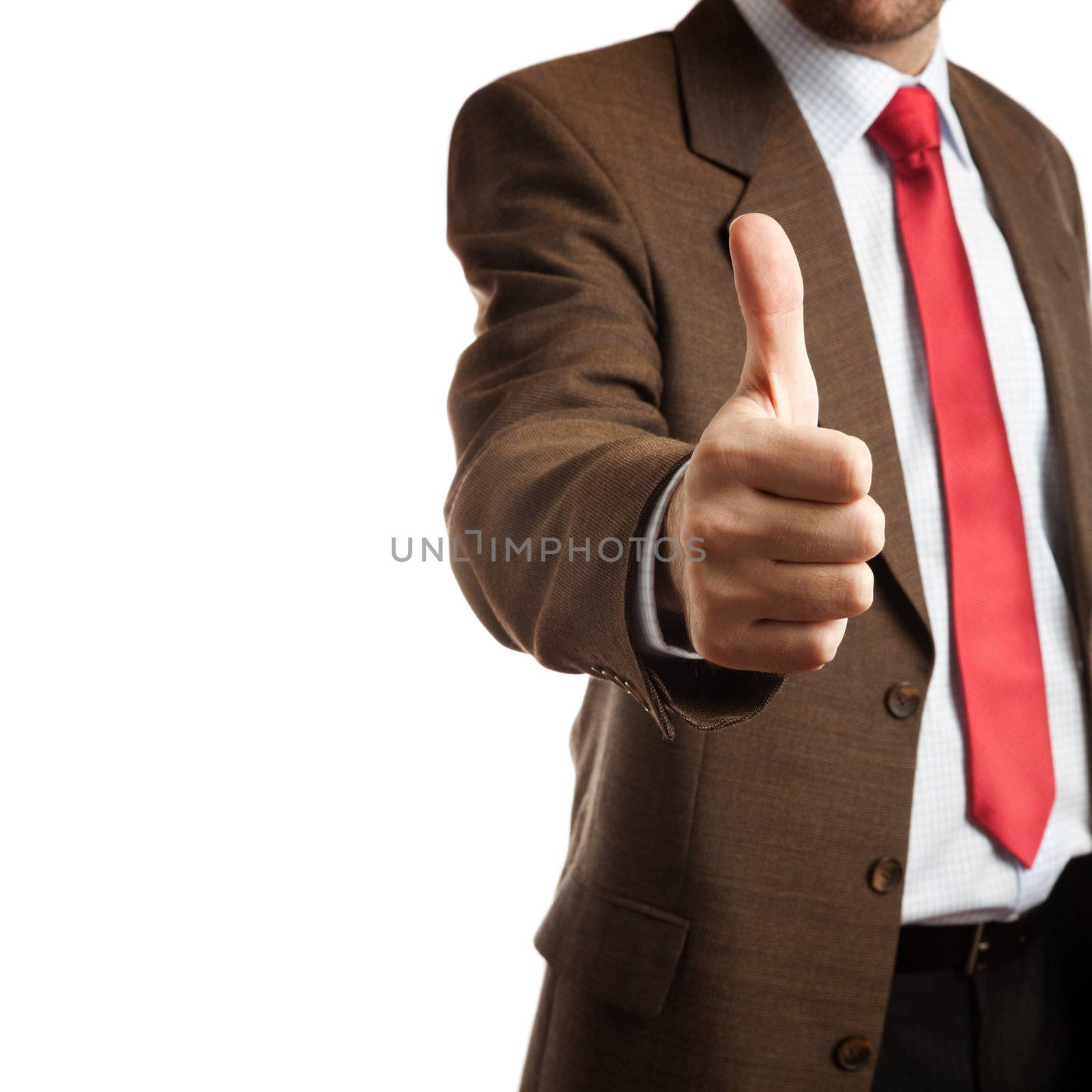 businessman isolated on white background, selective focus on hand (finger)