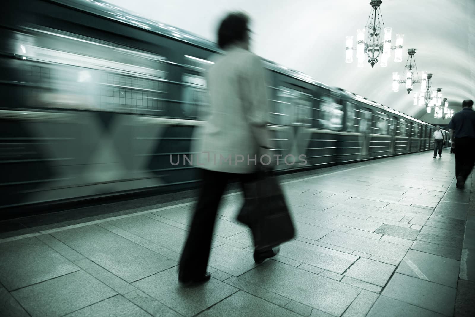 undrground life, all people with defocused and unrecognizable faces, special toned